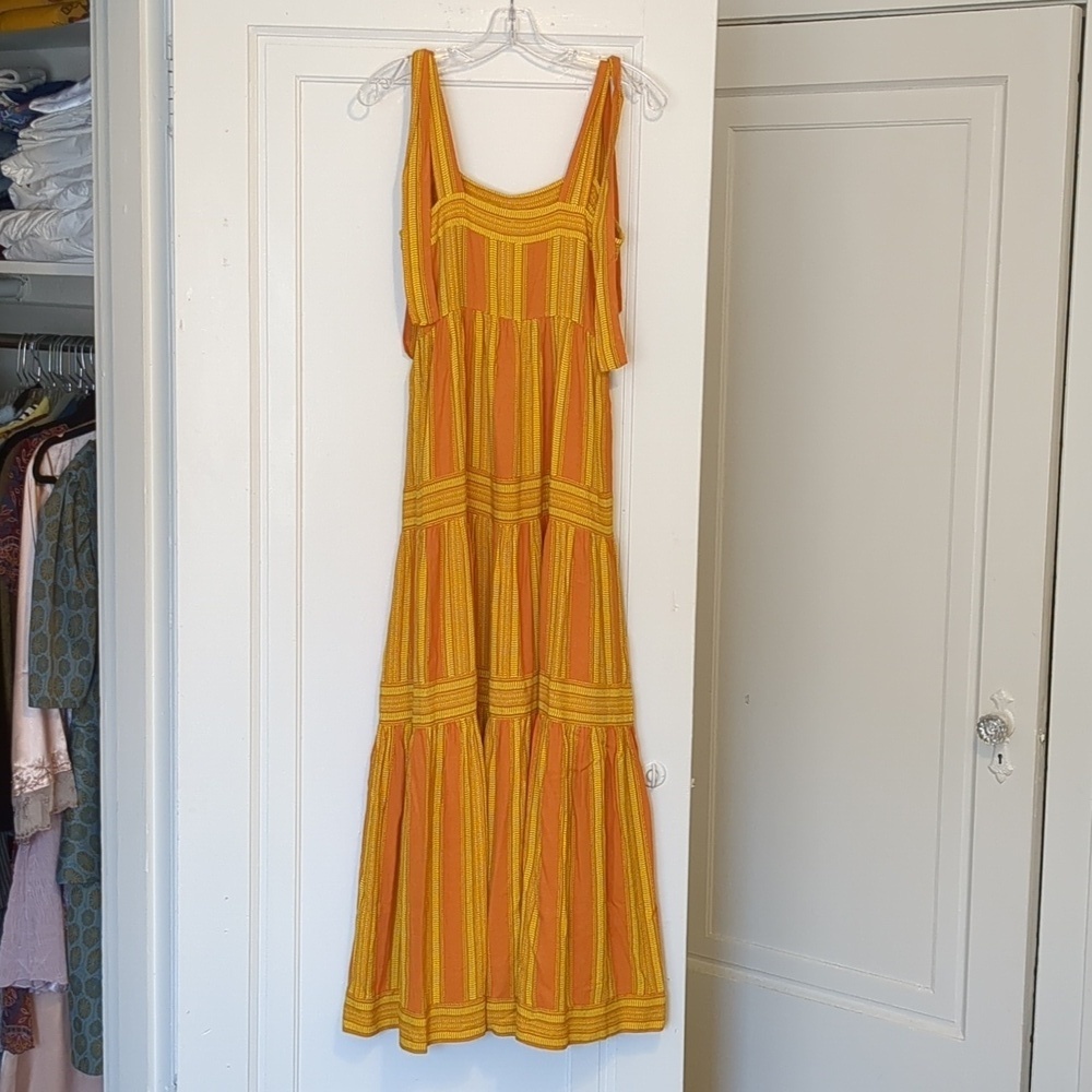 Sunny Sriped Viscose Yellow Orange Maxi Dress Tie Straps Small - Picture 5 of 8